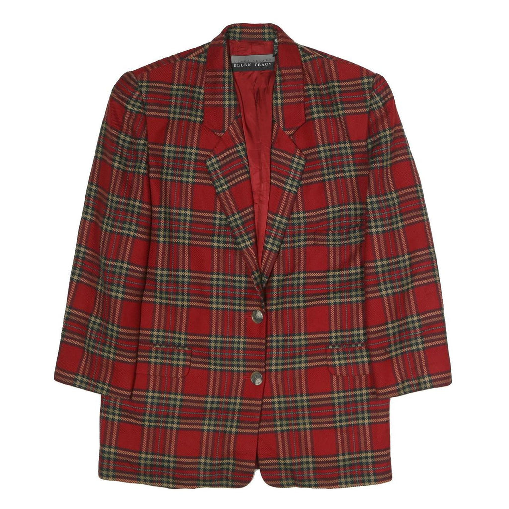 LINDA ALLARD ELLEN TRACY Womens Red & Green Check Jacket UK 14 Wool Blend Button