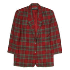 LINDA ALLARD ELLEN TRACY Womens Red & Green Check Jacket UK 14 Wool Blend Button