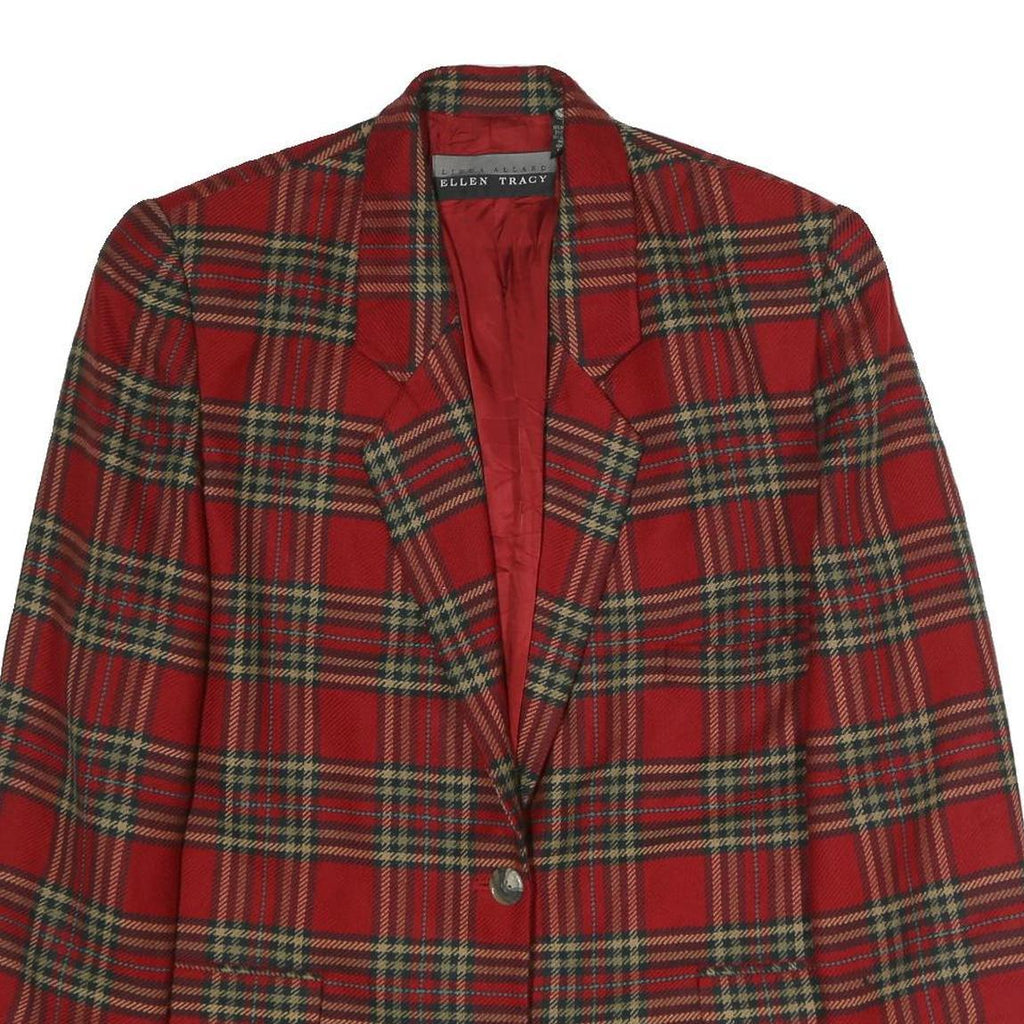 LINDA ALLARD ELLEN TRACY Womens Red & Green Check Jacket UK 14 Wool Blend Button
