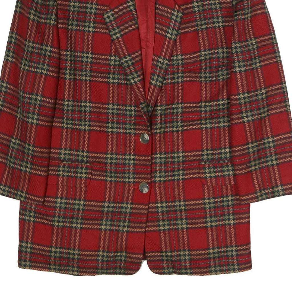 LINDA ALLARD ELLEN TRACY Womens Red & Green Check Jacket UK 14 Wool Blend Button