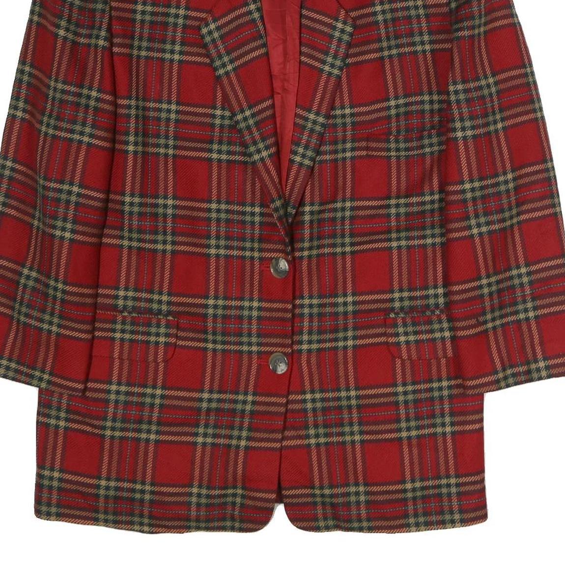 LINDA ALLARD ELLEN TRACY Womens Red & Green Check Jacket UK 14 Wool Blend Button