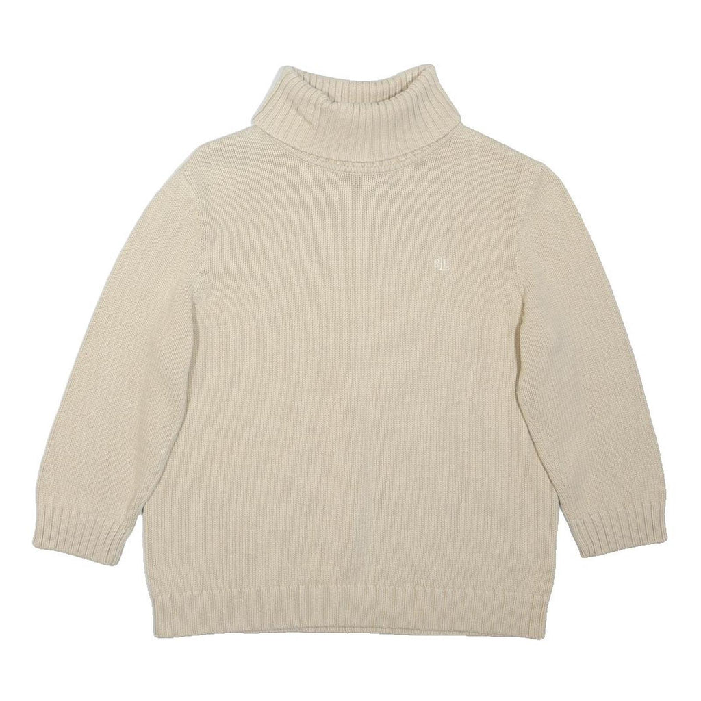 LAUREN RALPH LAUREN Girls Cream Plain Cotton Jumper Roll Neck Cable Knit L