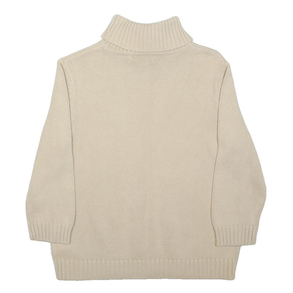 LAUREN RALPH LAUREN Girls Cream Plain Cotton Jumper Roll Neck Cable Knit L