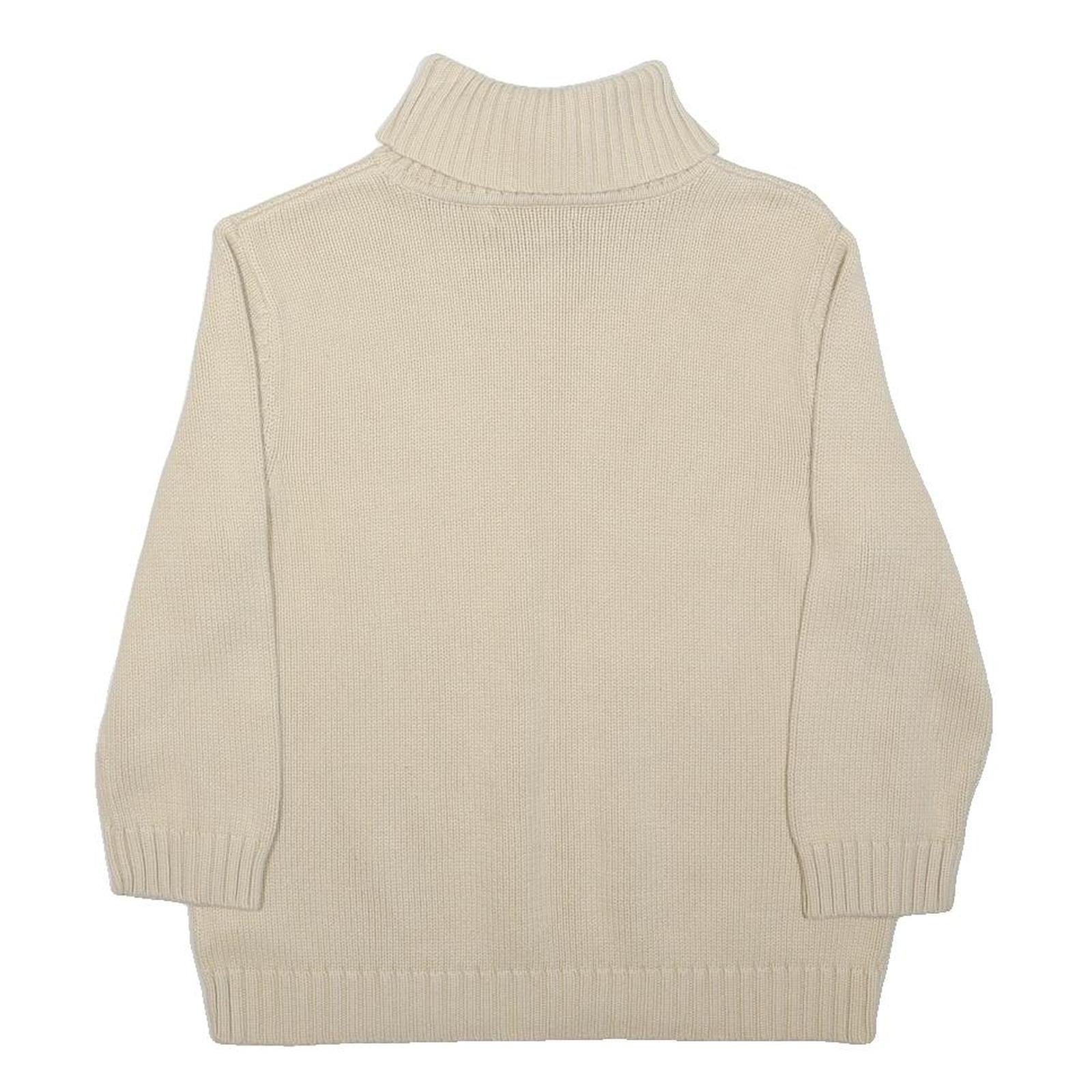 LAUREN RALPH LAUREN Girls Cream Plain Cotton Jumper Roll Neck Cable Knit L