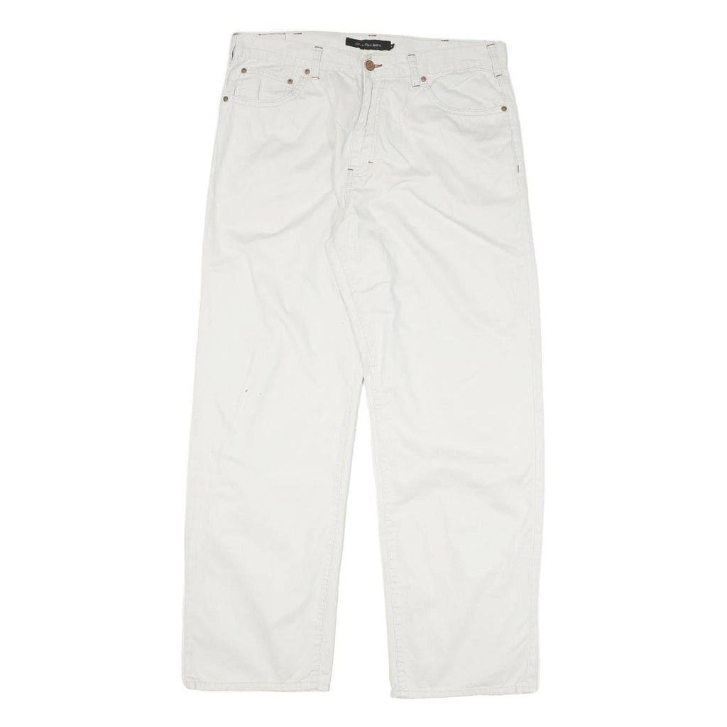 CALVIN KLEIN JEANS Mens Cotton Blend White Regular Straight Trousers W34 L31