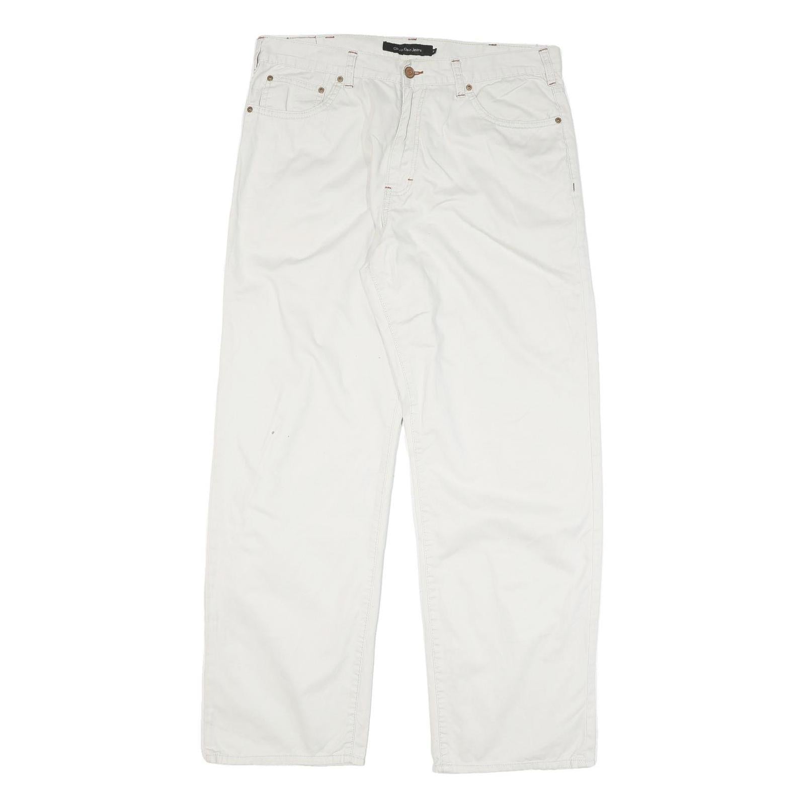 CALVIN KLEIN JEANS Mens Cotton Blend White Regular Straight Trousers W34 L31