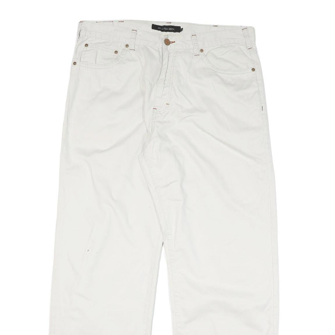 CALVIN KLEIN JEANS Mens Cotton Blend White Regular Straight Trousers W34 L31