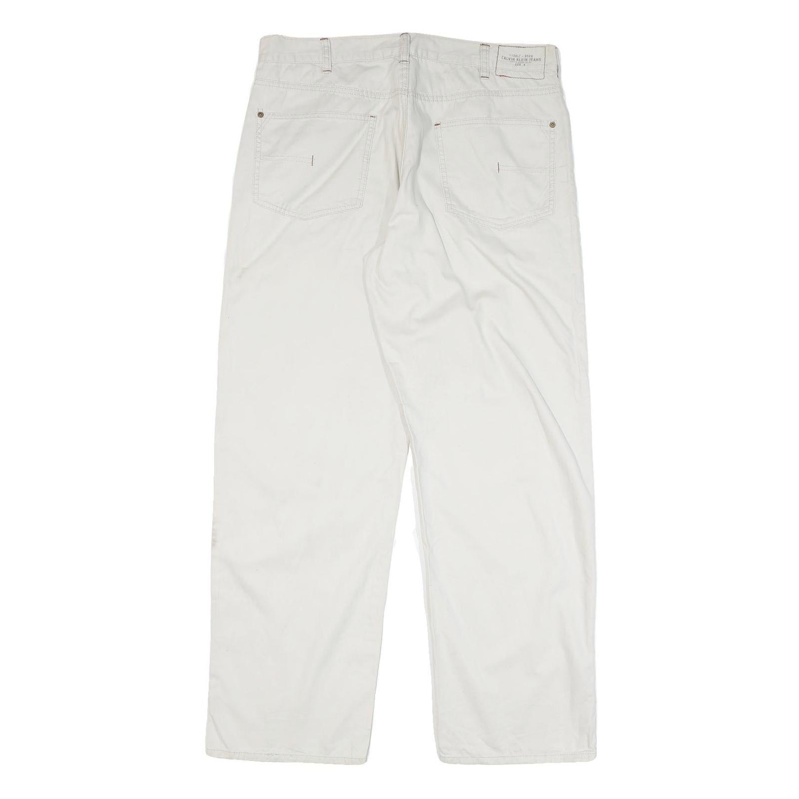 CALVIN KLEIN JEANS Mens Cotton Blend White Regular Straight Trousers W34 L31