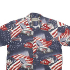 MAGELLAN Mens Blue Red Cotton Printed Shirt L Vintage Classic Car American Flag