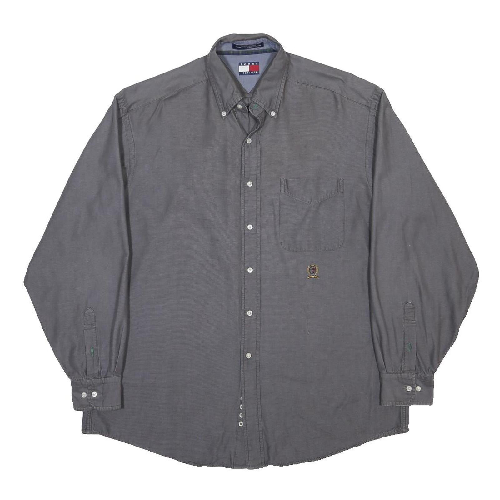 TOMMY HILFIGER Mens Grey Button Down Shirt XL Cotton Blend Casual Classic