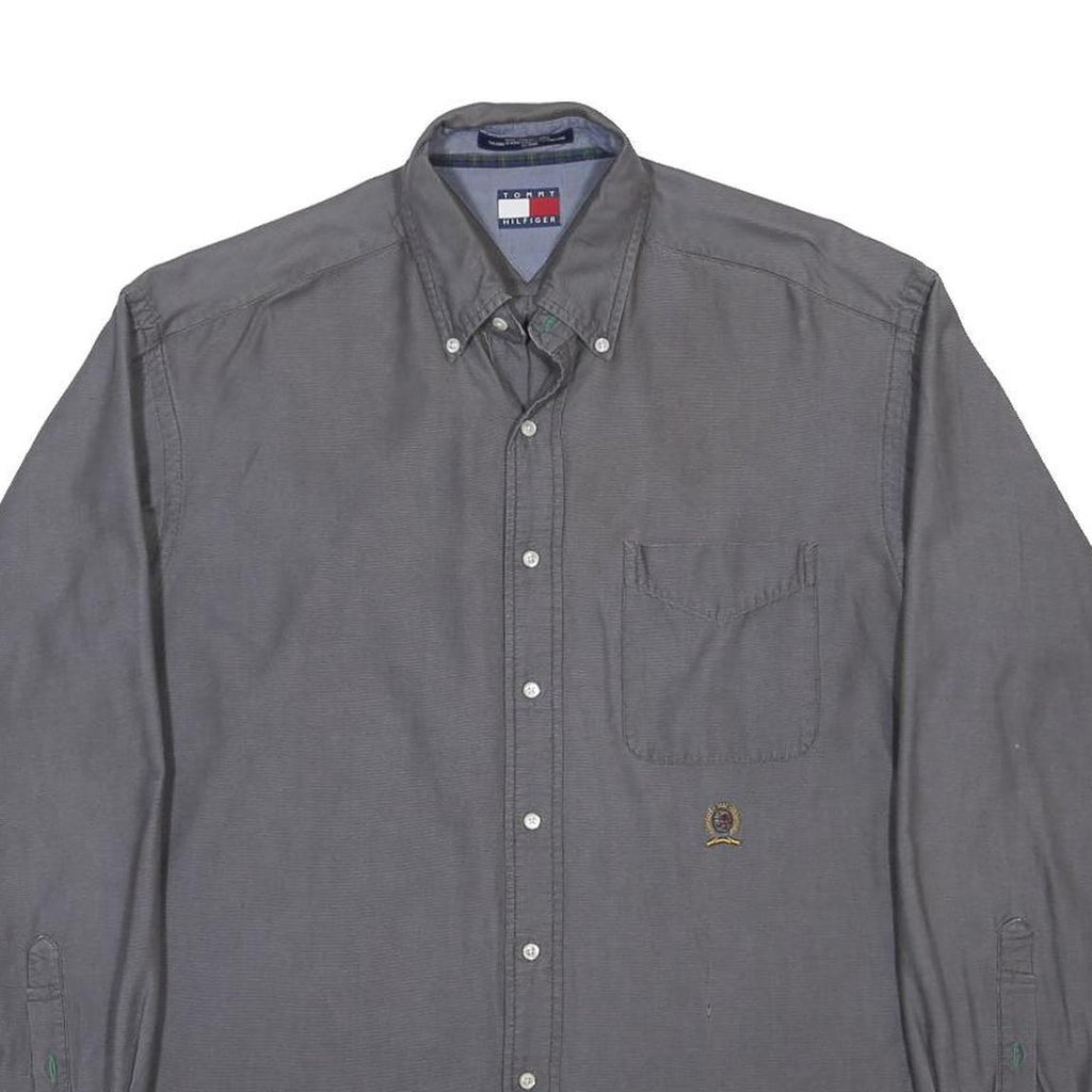 TOMMY HILFIGER Mens Grey Button Down Shirt XL Cotton Blend Casual Classic