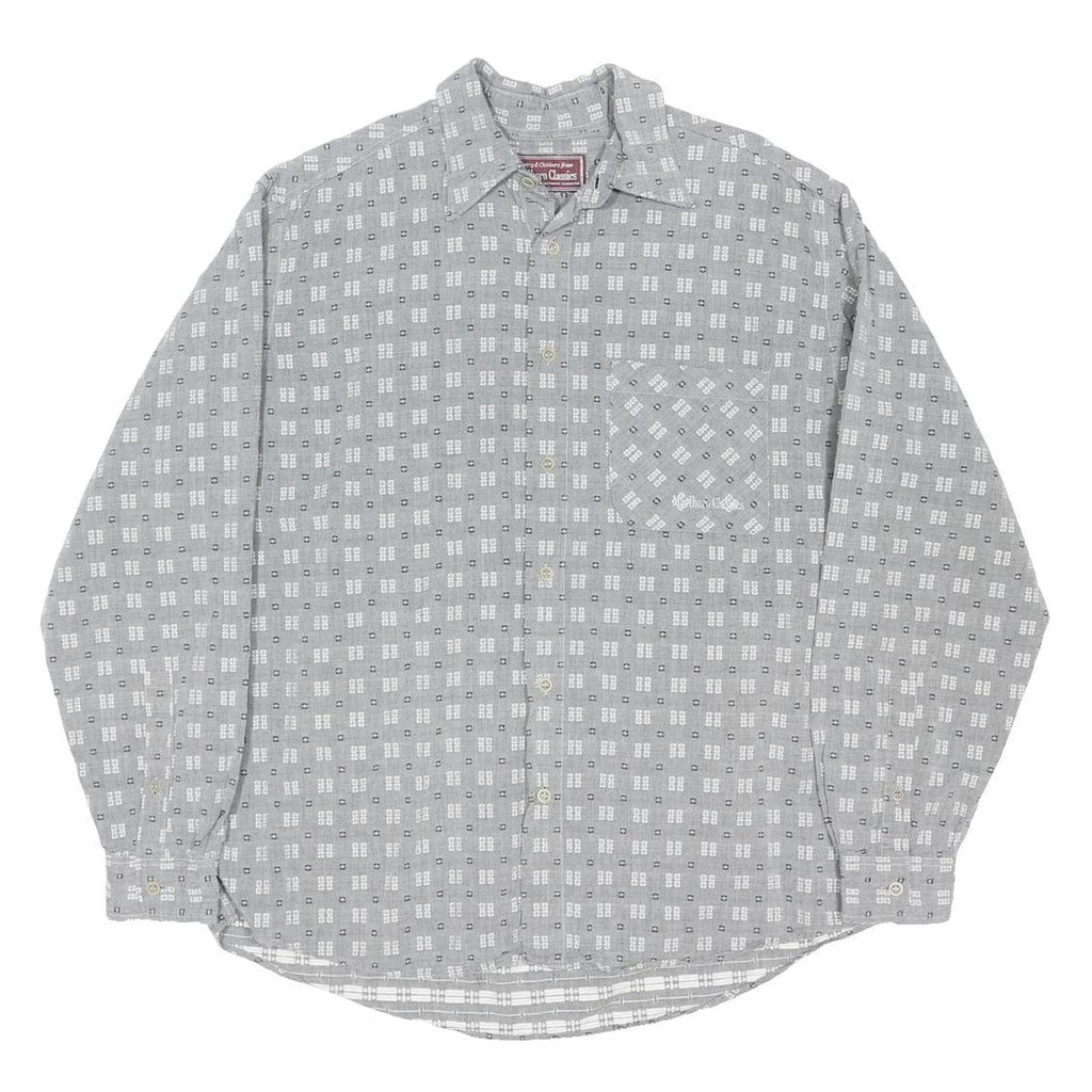 MARLBORO Mens Grey Patterned Cotton Blend Shirt L Casual Long Sleeve Button