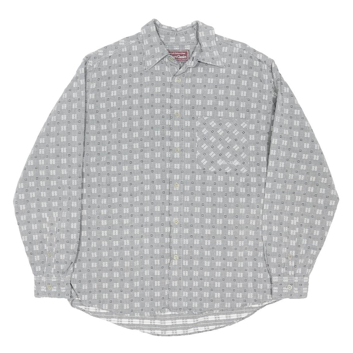 MARLBORO Mens Grey Patterned Cotton Blend Shirt L Casual Long Sleeve Button