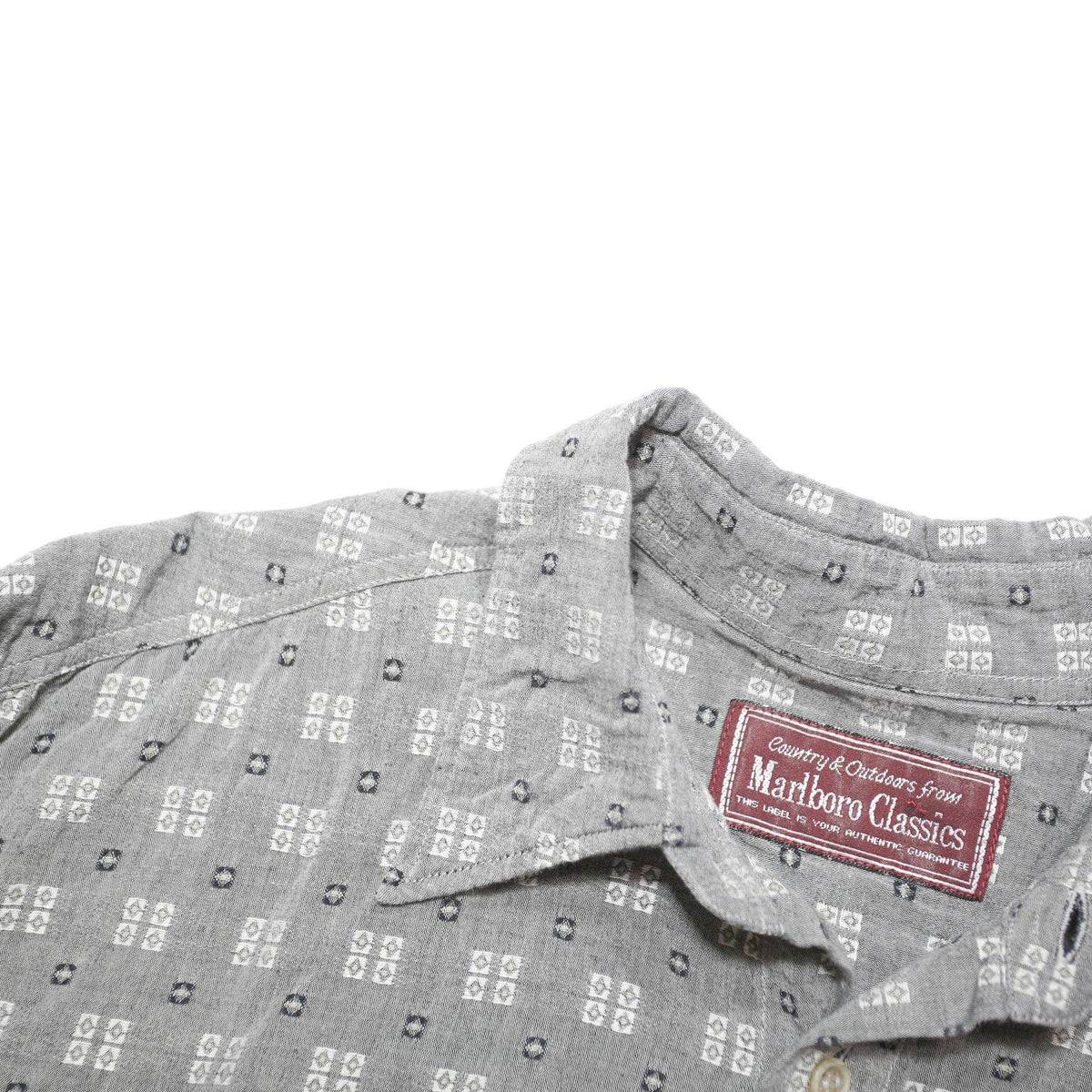 MARLBORO Mens Grey Patterned Cotton Blend Shirt L Casual Long Sleeve Button