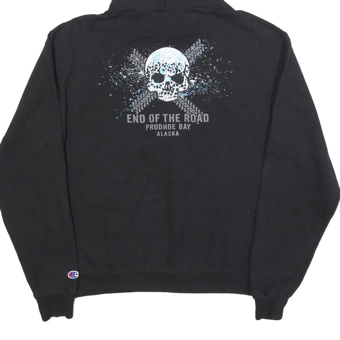 CHAMPION Mens Black Hoodie M End Of The Road Prudhoe Bay Alaska Cotton Blend