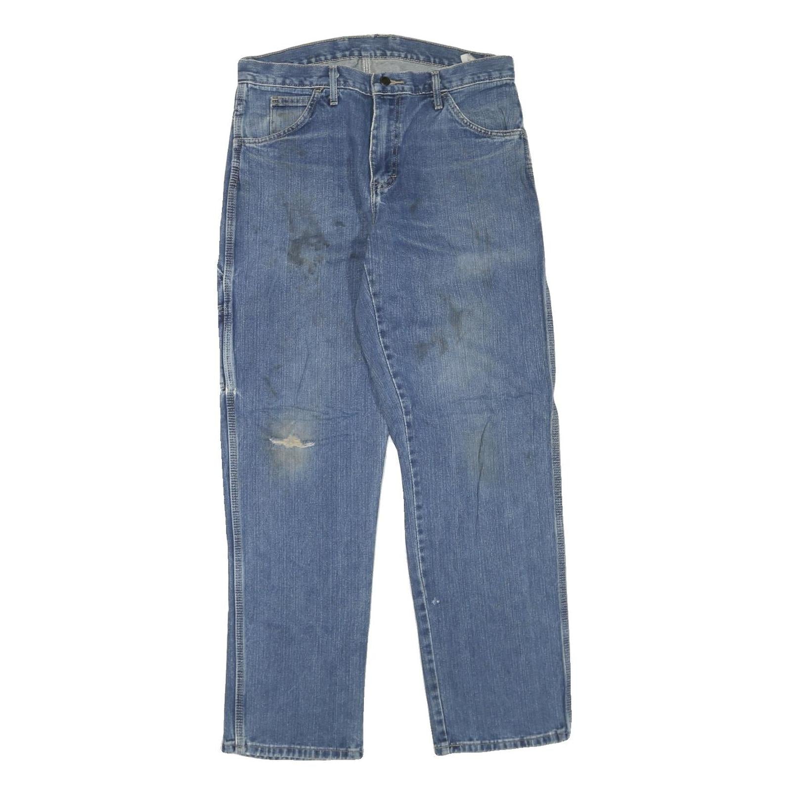 DICKIES Mens Blue Regular Straight Denim Jeans W32 L32 Workwear Cotton Blend Zip