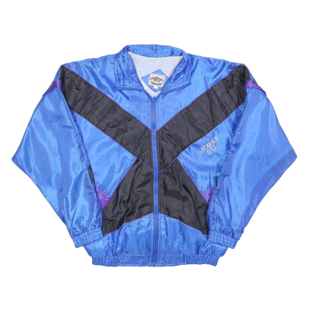 MARATHON KING Mens Blue & Black Retro Sports Jacket XL Polyester Blend Zip