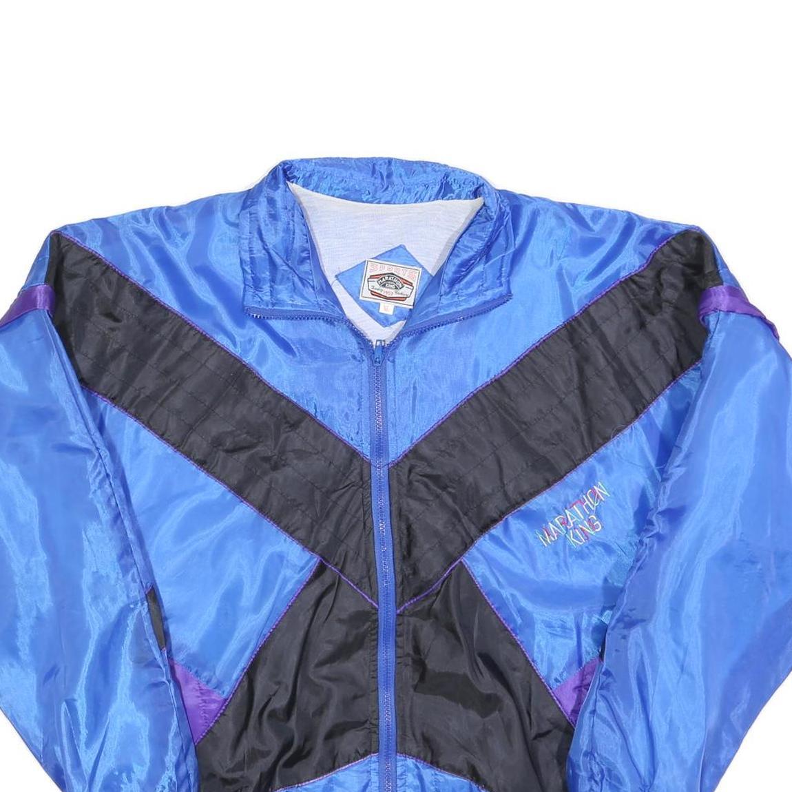 MARATHON KING Mens Blue & Black Retro Sports Jacket XL Polyester Blend Zip