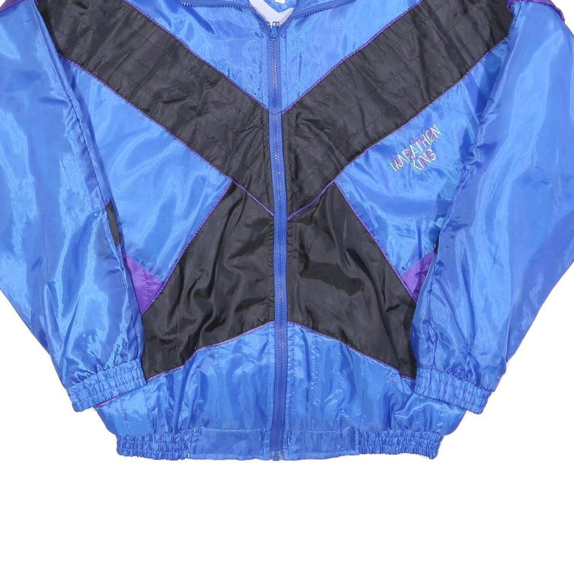 MARATHON KING Mens Blue & Black Retro Sports Jacket XL Polyester Blend Zip