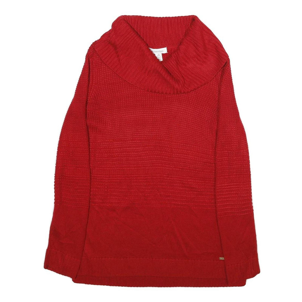 CALVIN KLEIN Womens Red Plain Pullover Roll Neck Chunky Knit S Acrylic Jumper