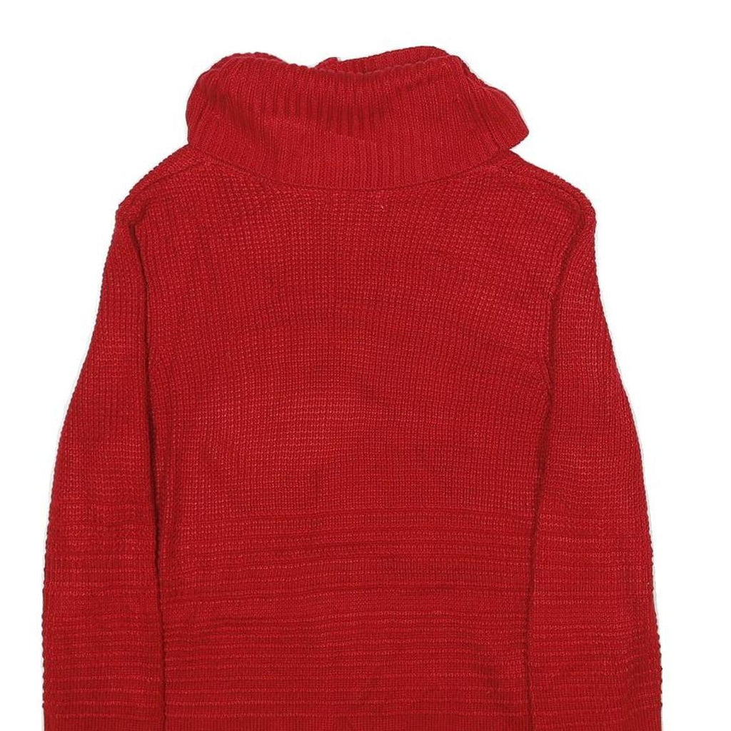 CALVIN KLEIN Womens Red Plain Pullover Roll Neck Chunky Knit S Acrylic Jumper