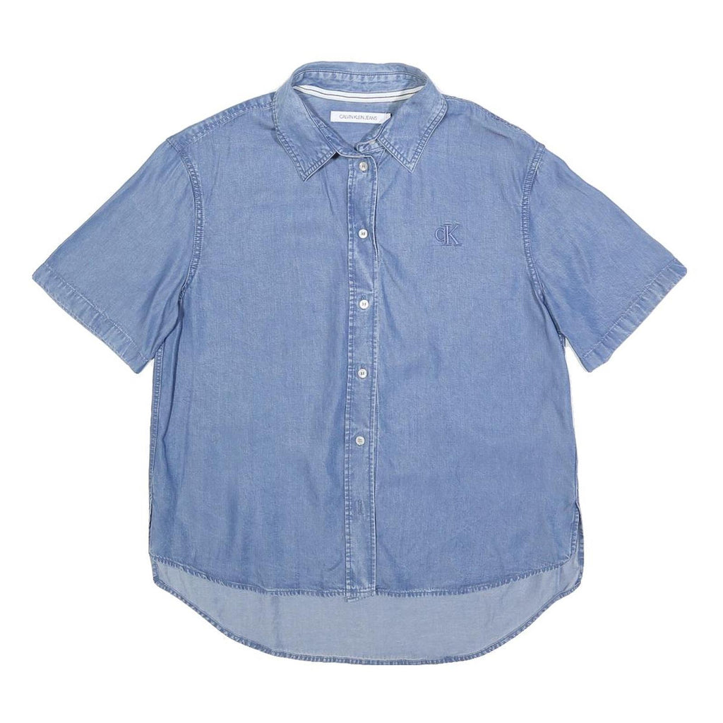 CALVIN KLEIN JEANS Womens Blue Shirt S Lightweight Casual Short Sleeve