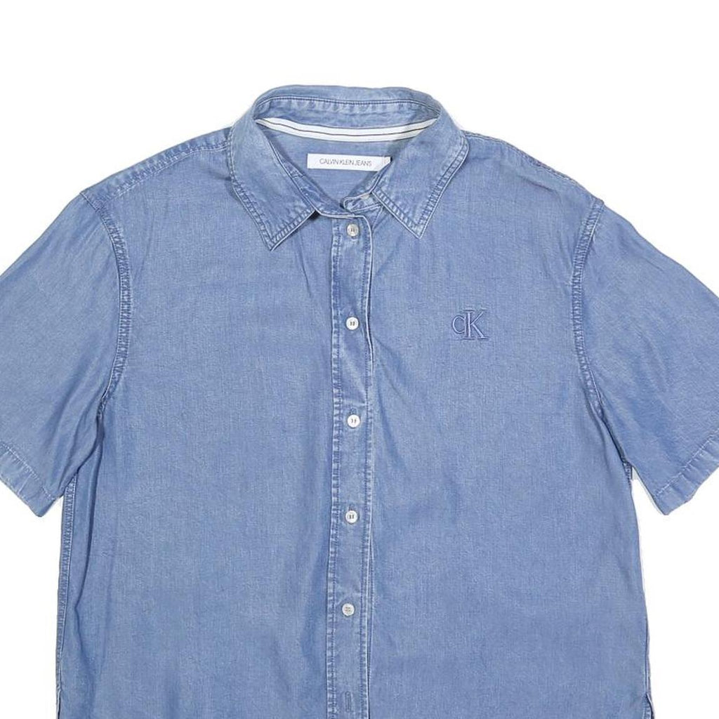 CALVIN KLEIN JEANS Womens Blue Shirt S Lightweight Casual Short Sleeve