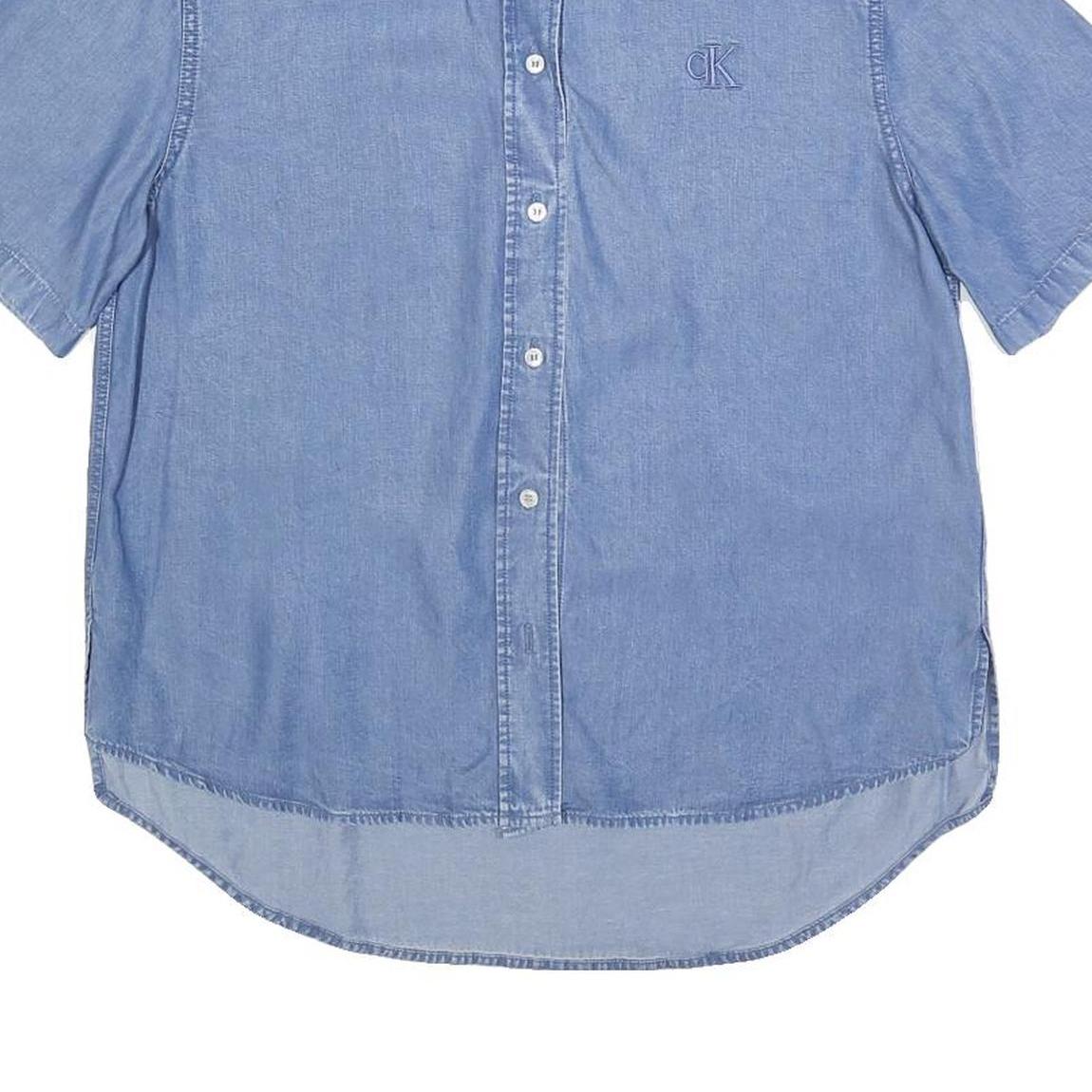 CALVIN KLEIN JEANS Womens Blue Shirt S Lightweight Casual Short Sleeve