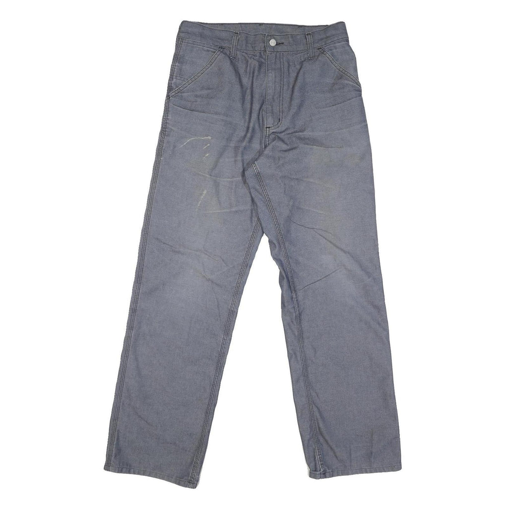 CARHARTT Mens Cotton Blend Blue Regular Straight Trousers W30 L30 Workwear Zip