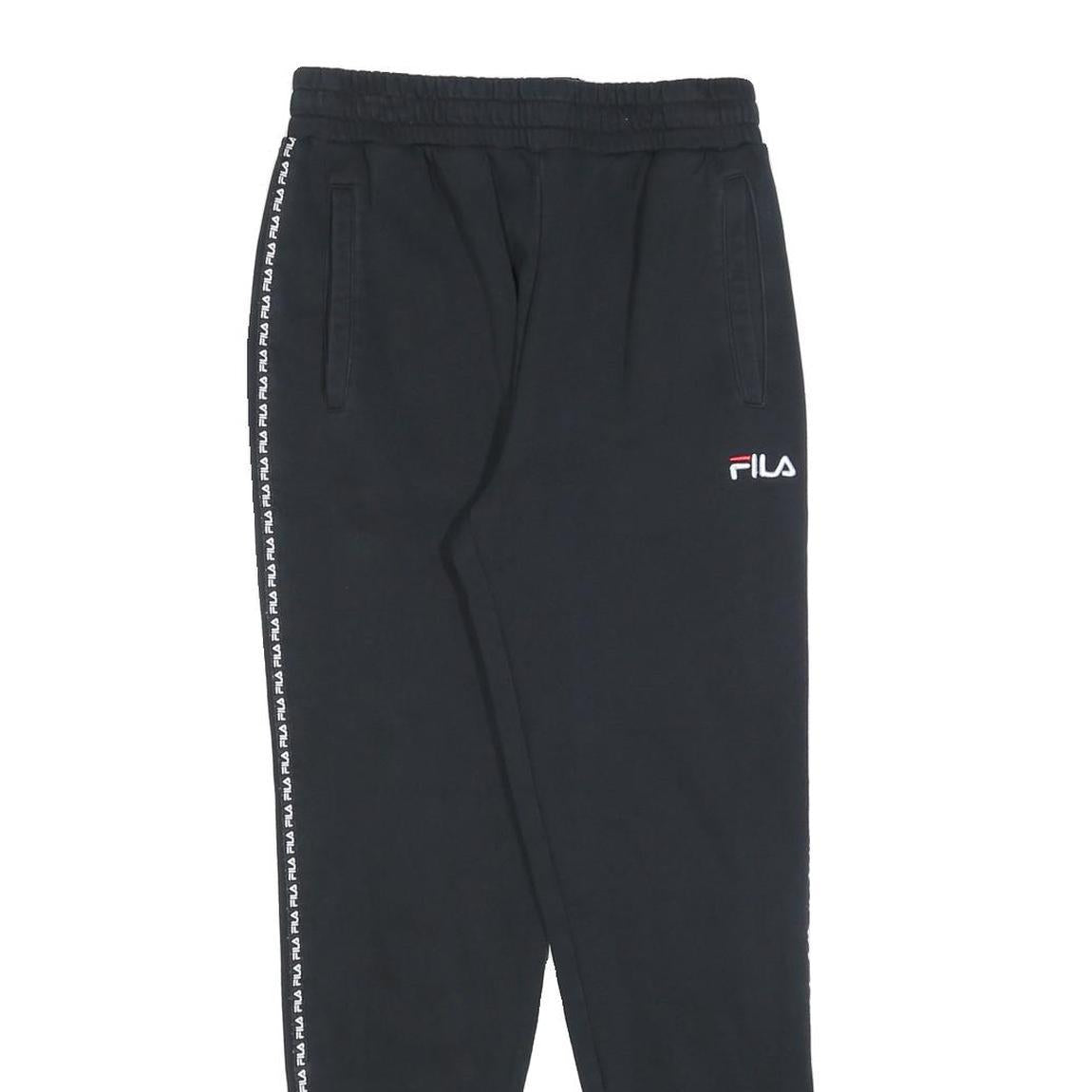 FILA Mens Joggers Black & White Slim Tapered S W26 L27 Logo Tape Detail