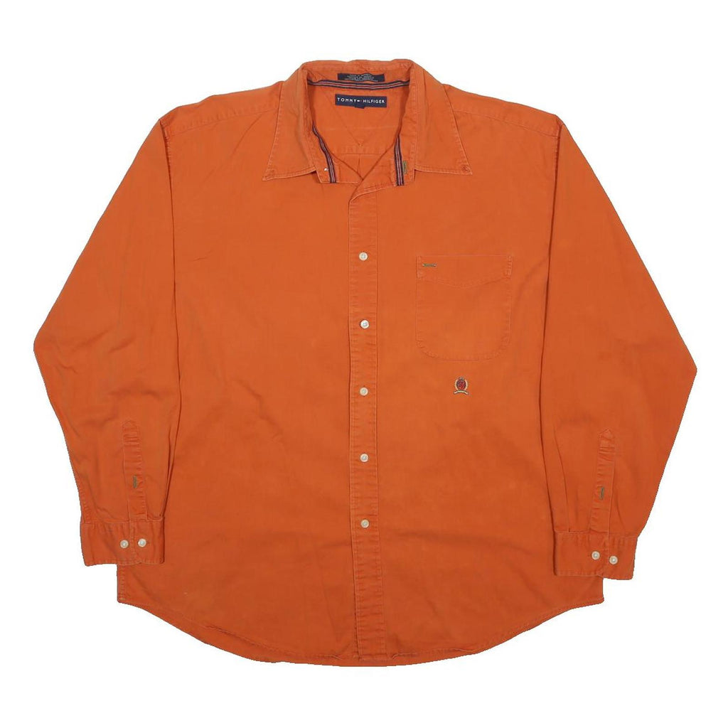 TOMMY HILFIGER Mens Orange Cotton Shirt XL Casual Long Sleeve Button Pocket