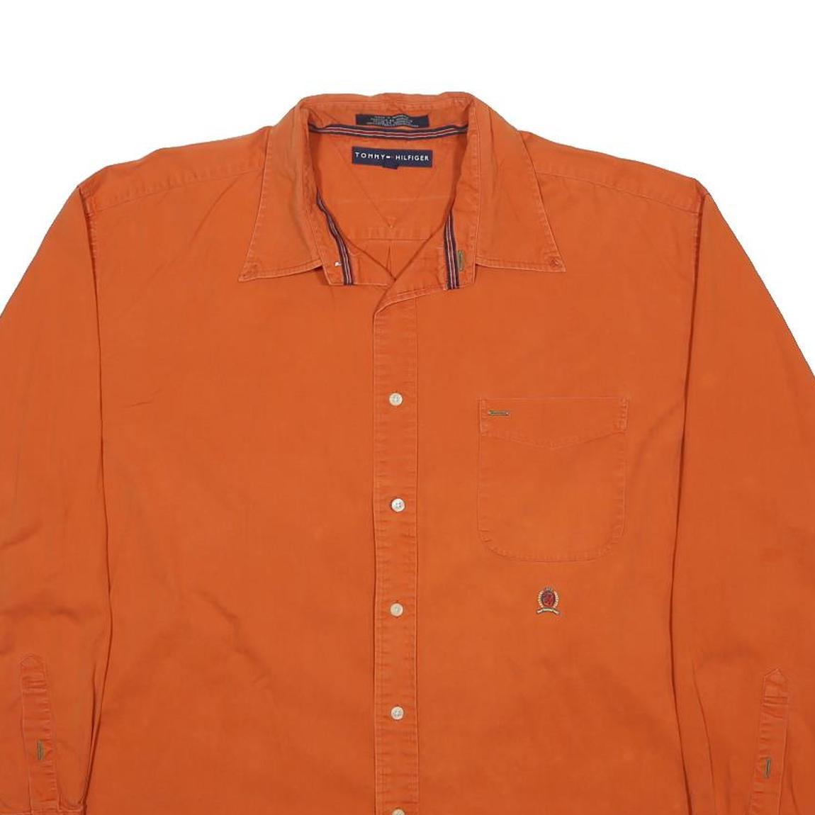 TOMMY HILFIGER Mens Orange Cotton Shirt XL Casual Long Sleeve Button Pocket