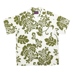 NOW! Mens White & Olive Green Cotton Blend Short Sleeve Shirt S Relaxed Fit