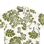 NOW! Mens White & Olive Green Cotton Blend Short Sleeve Shirt S Relaxed Fit