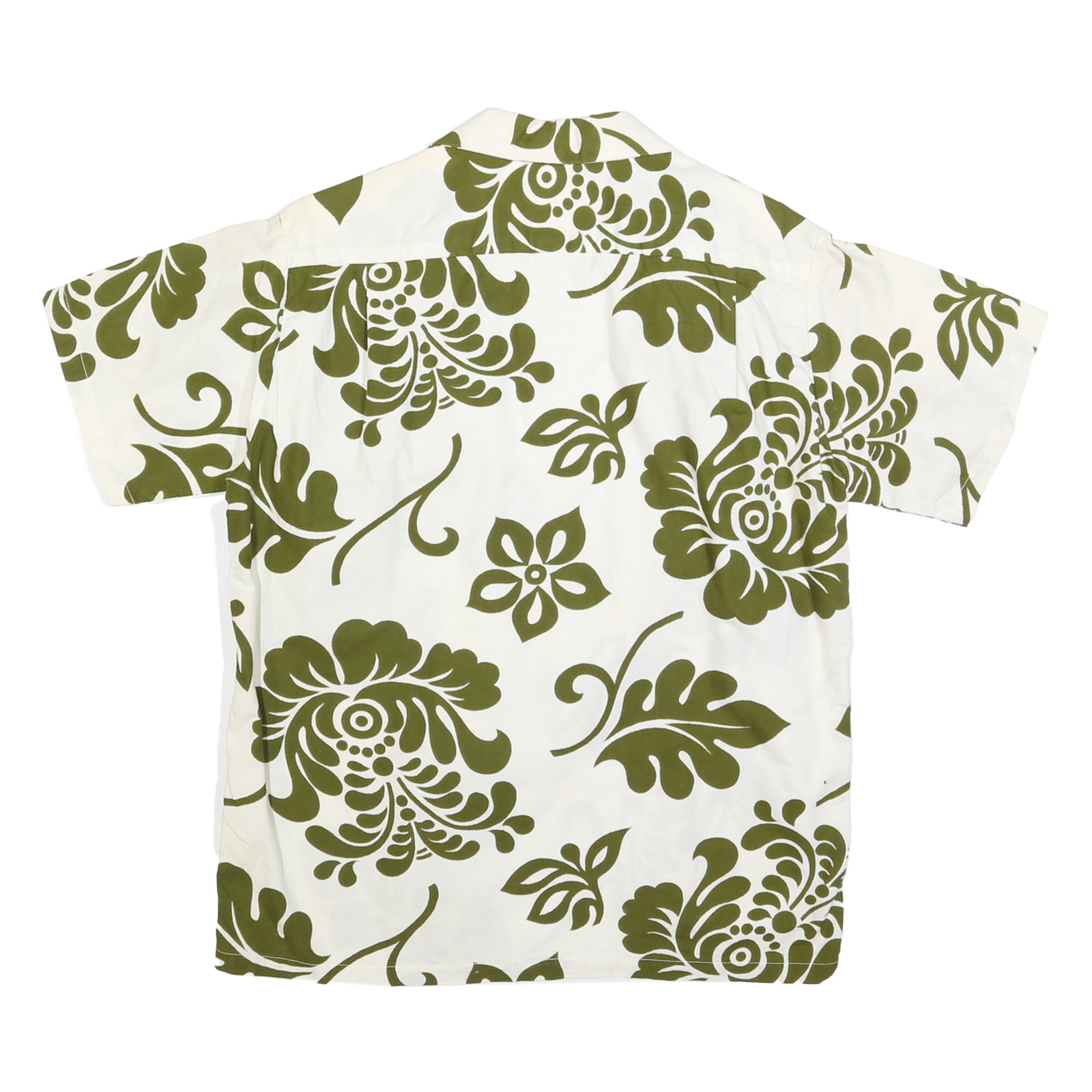 NOW! Mens White & Olive Green Cotton Blend Short Sleeve Shirt S Relaxed Fit