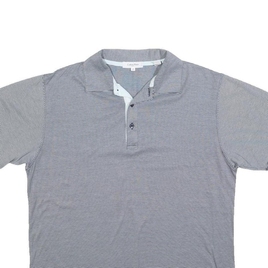 CALVIN KLEIN Mens Grey Stripe Short Sleeve Polo Shirt S Polyester Comfortable