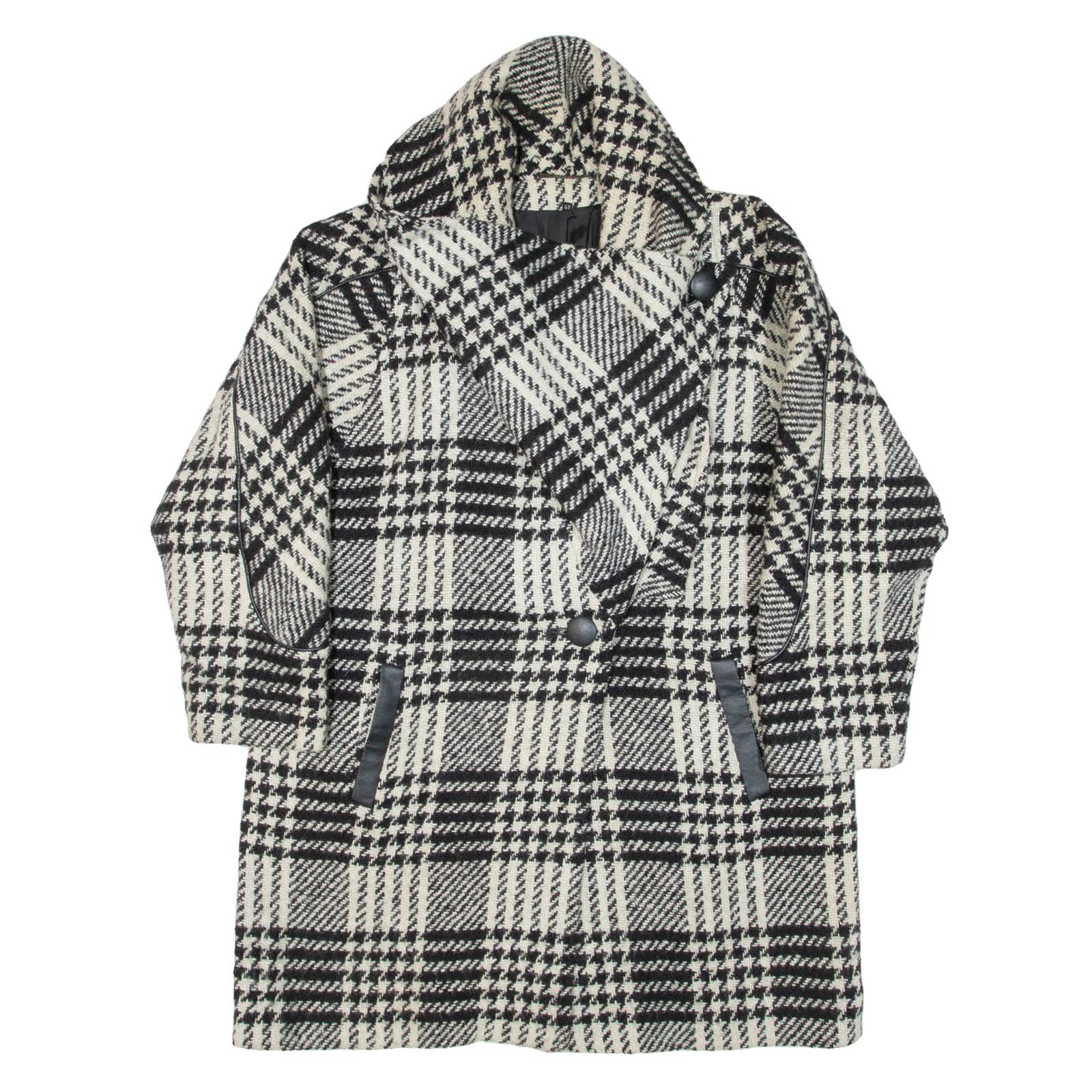 CIRSTEIN Womens Overcoat Coat White Knit Wool Check L