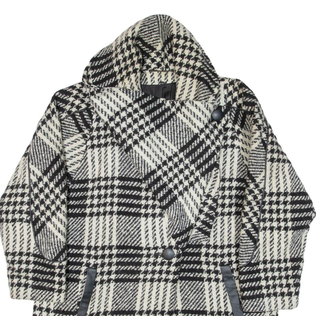 CIRSTEIN Womens Overcoat Coat White Knit Wool Check L