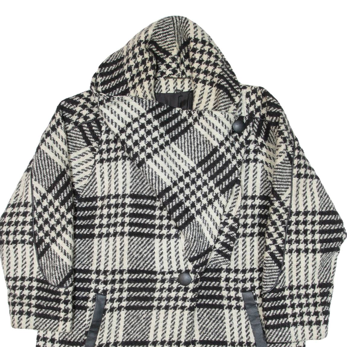 CIRSTEIN Womens Overcoat Coat White Knit Wool Check L