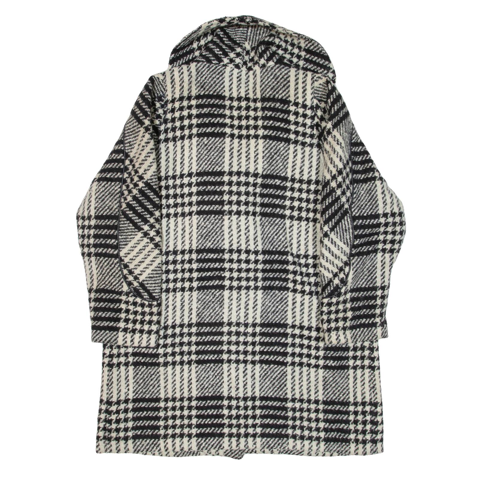 CIRSTEIN Womens Overcoat Coat White Knit Wool Check L