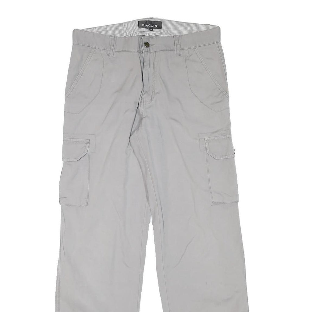 BIAGGINI Mens Cotton Blend Grey Regular Straight Cargo Trousers W32 L32 Casual