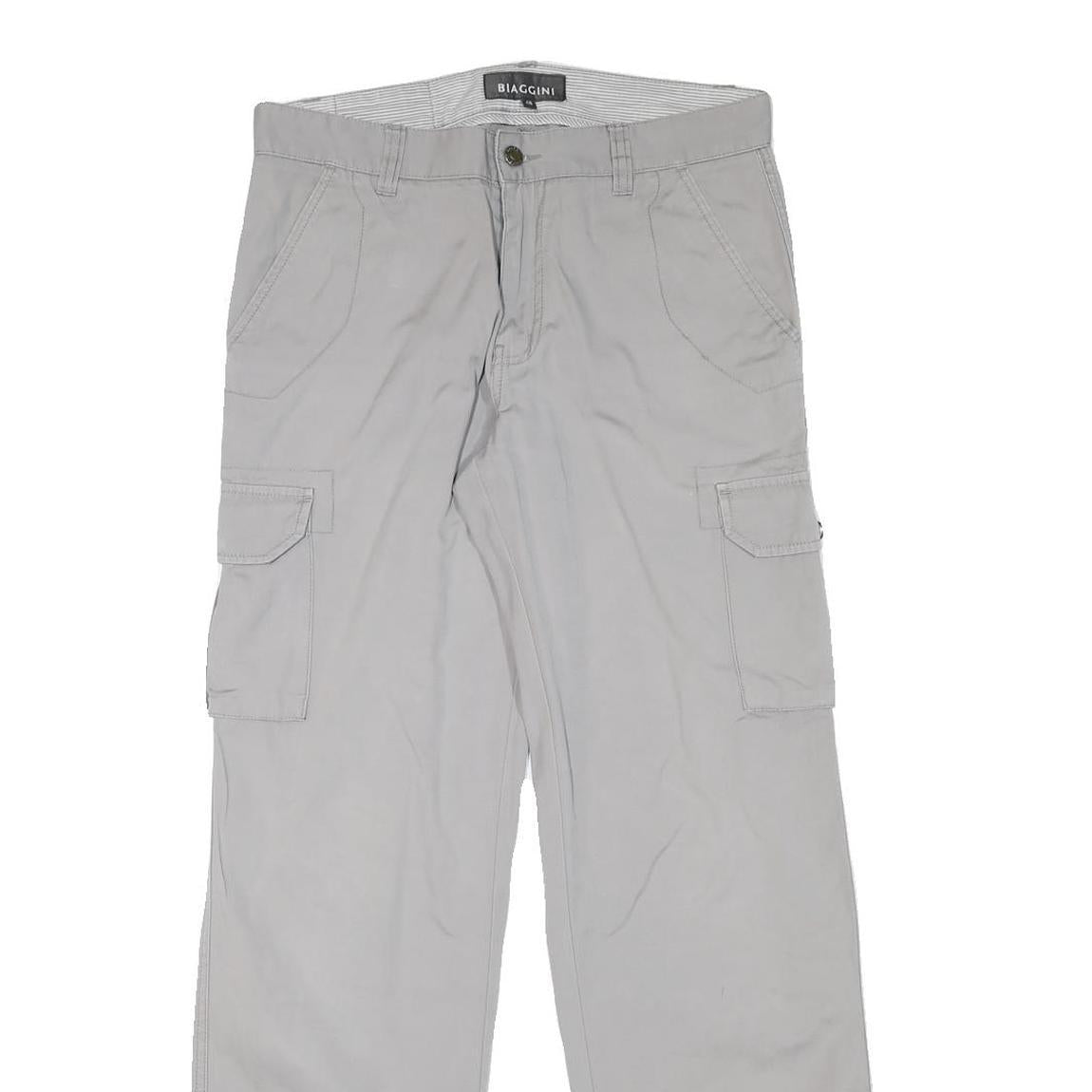 BIAGGINI Mens Cotton Blend Grey Regular Straight Cargo Trousers W32 L32 Casual