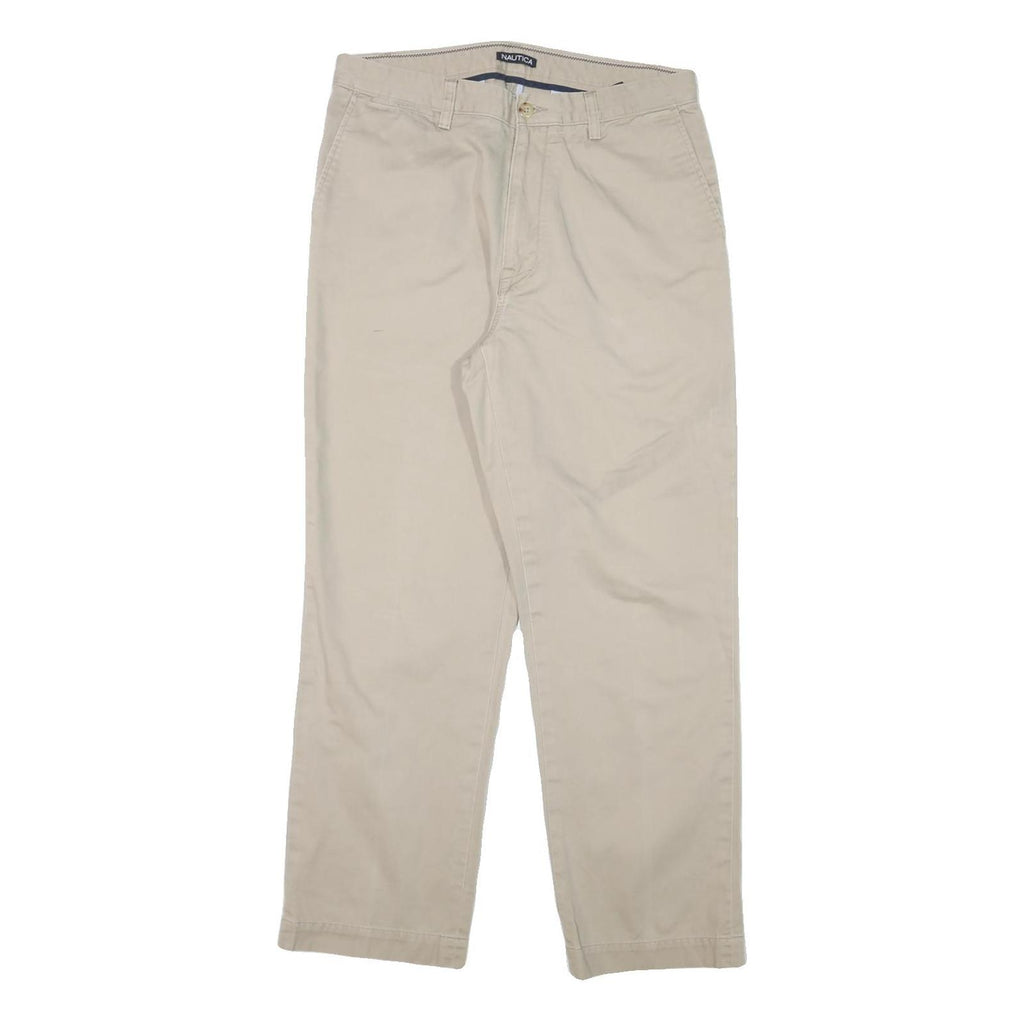 NAUTICA Mens Regular Fit Beige Cotton Blend Zip Trousers W34 L30 Classic Casual
