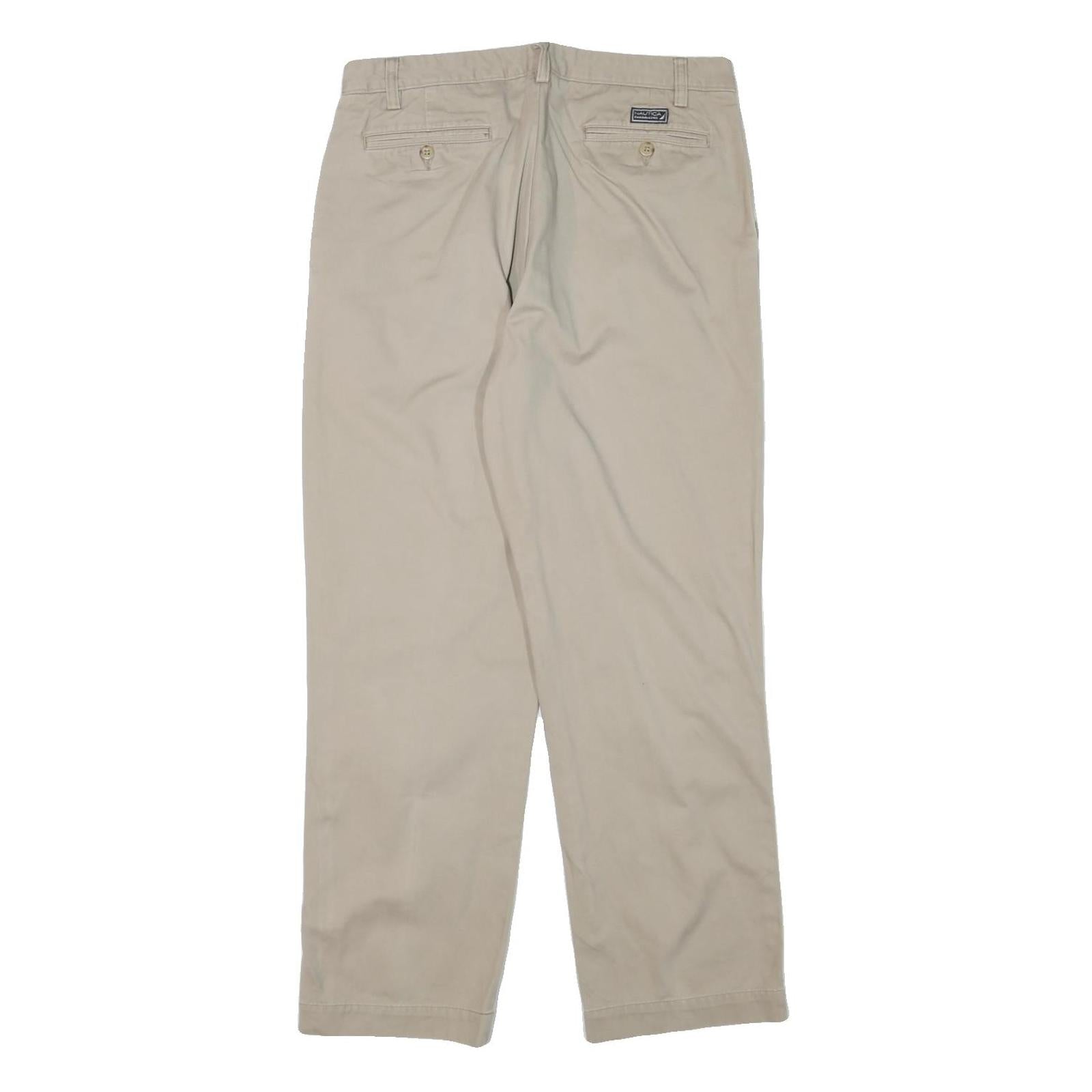 NAUTICA Mens Regular Fit Beige Cotton Blend Zip Trousers W34 L30 Classic Casual