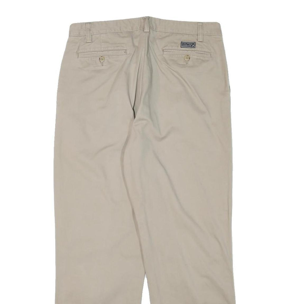 NAUTICA Mens Regular Fit Beige Cotton Blend Zip Trousers W34 L30 Classic Casual