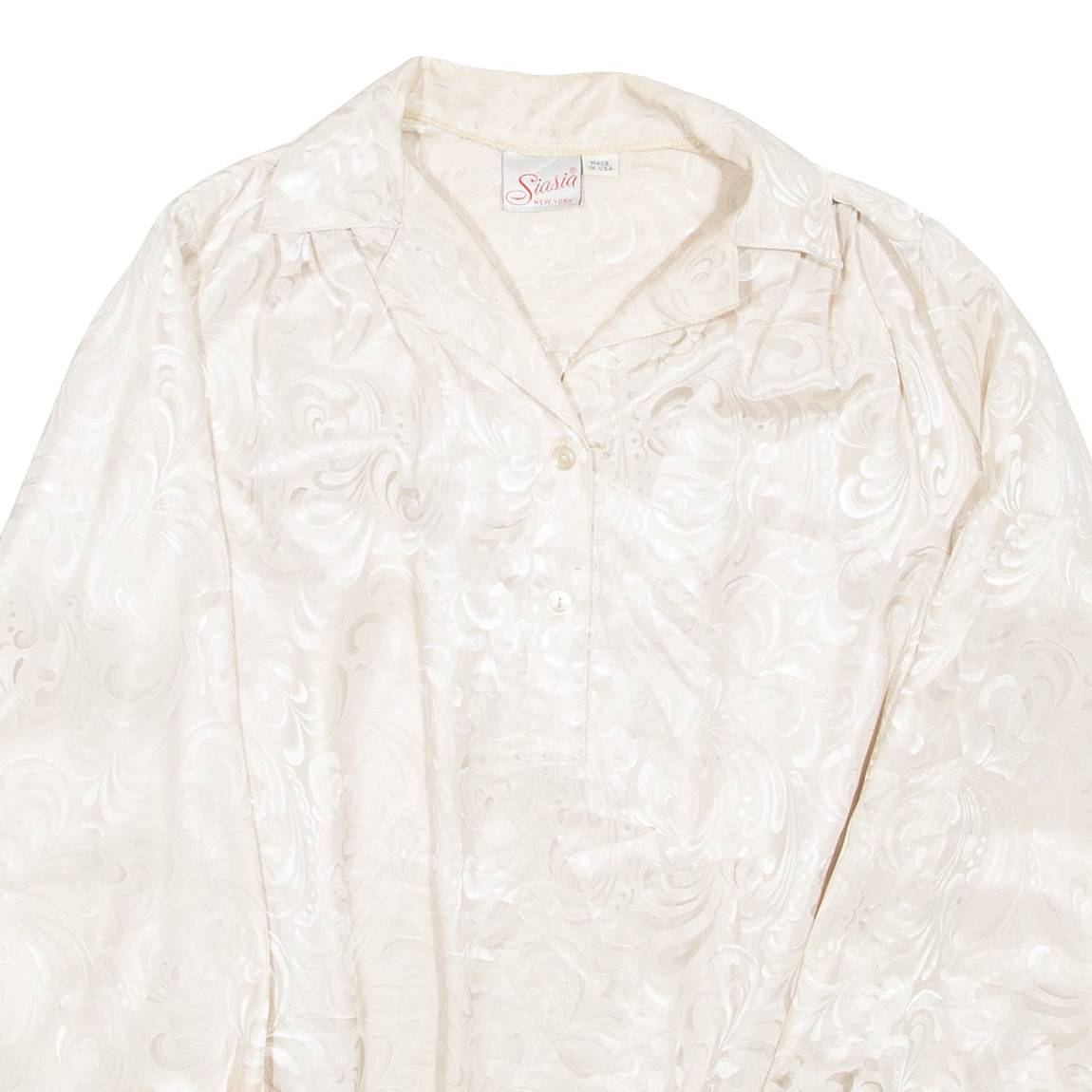 Womens Printed Blouse Beige Collared Long Sleeve L