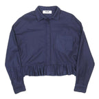 MSGM Womens Blue Shirt Long Sleeve Collared Wool Frill Hem M