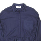 MSGM Womens Blue Shirt Long Sleeve Collared Wool Frill Hem M