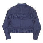 MSGM Womens Blue Shirt Long Sleeve Collared Wool Frill Hem M