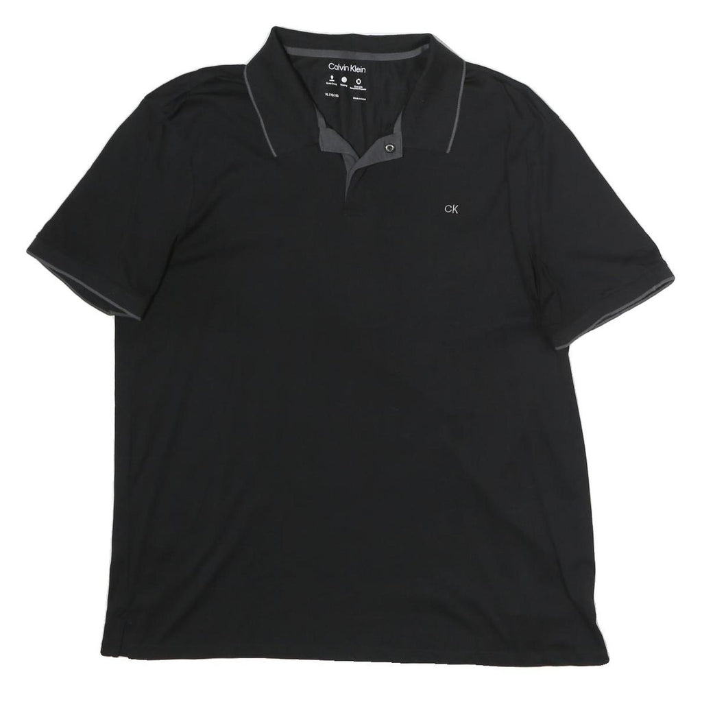 CALVIN KLEIN Mens Black Short Sleeve Plain XL Polo Shirt Cotton CK Logo